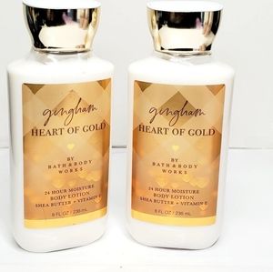 2 gingham heart of gold bath and body works  body lotion 8 oz